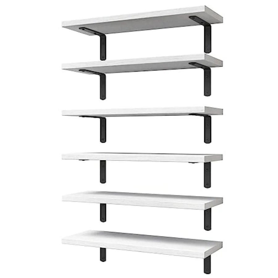 

Floating Shelves Set of 6, Wood for Bedroom, Modern Wall Decor, Bathroom Storage, Book Living Room[Upgraded]- HM011A