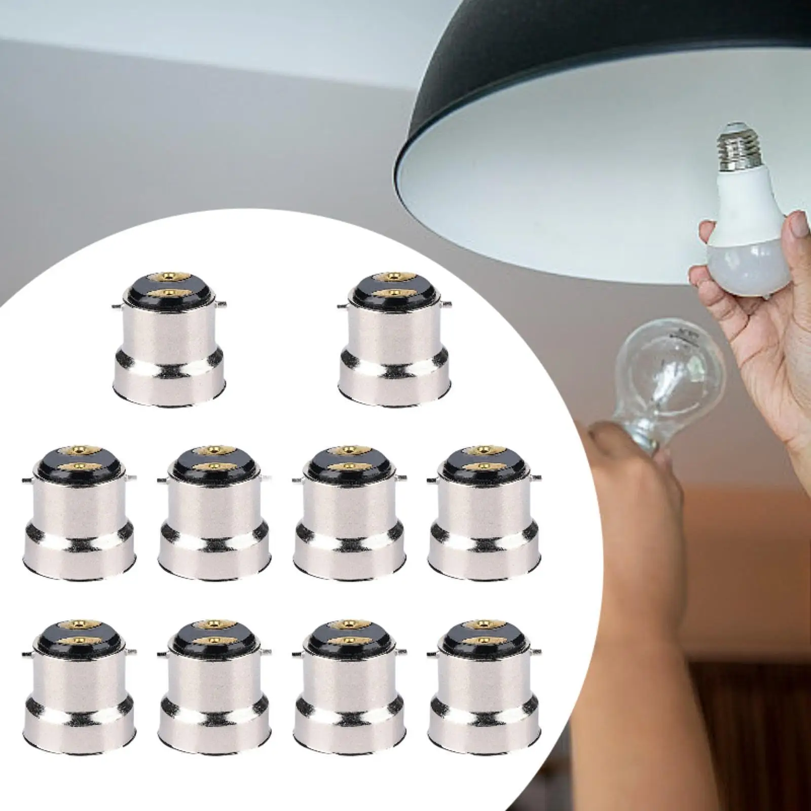 10Pcs B22 to E27 Adaptor Bulb Holder Converter Lighting Accessories to Screw Lamp Holder for Light Home Office Lamp Bulb