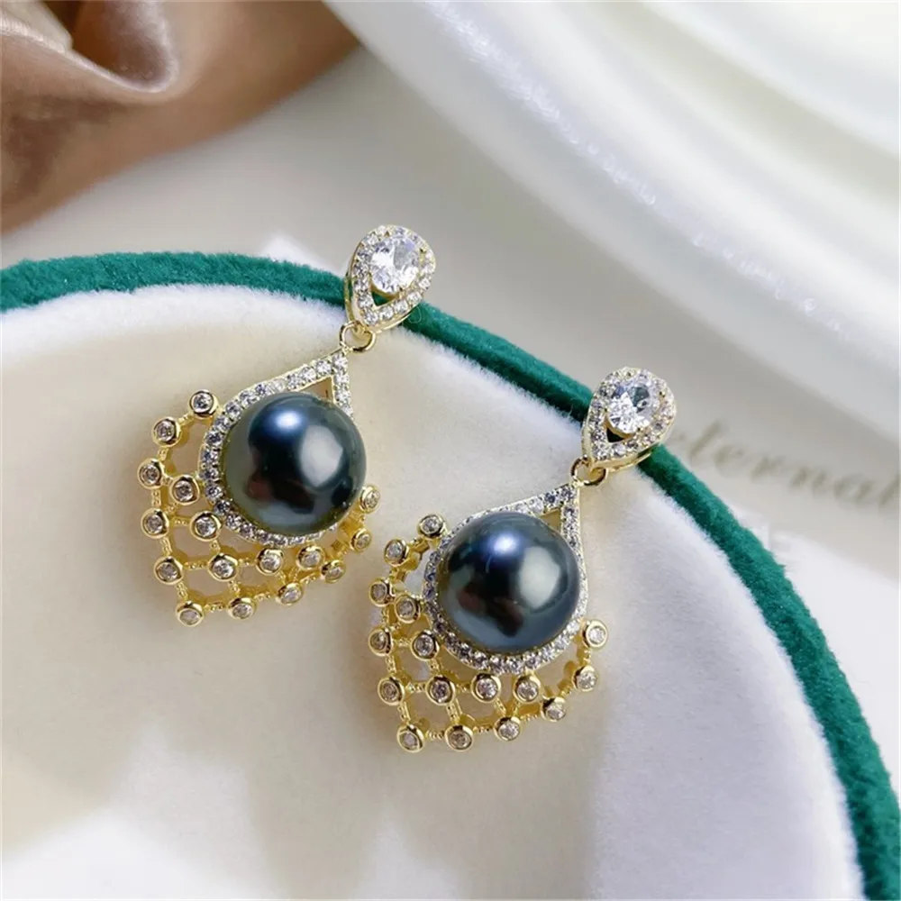 DIY Pearl Accessories 18K Gold Bag Retro Hollow Court Style S925 Silver Needle Stud Earrings Work in Progress Empty Holder