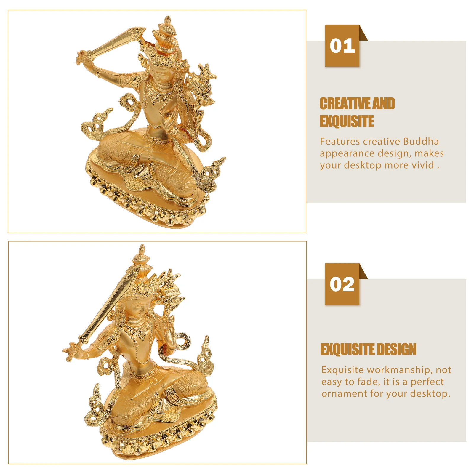 

Gilded Manjushri Attract Wealth Prosperity Statue Decor Creative Decorative Statues Tabletop Movable Ornament