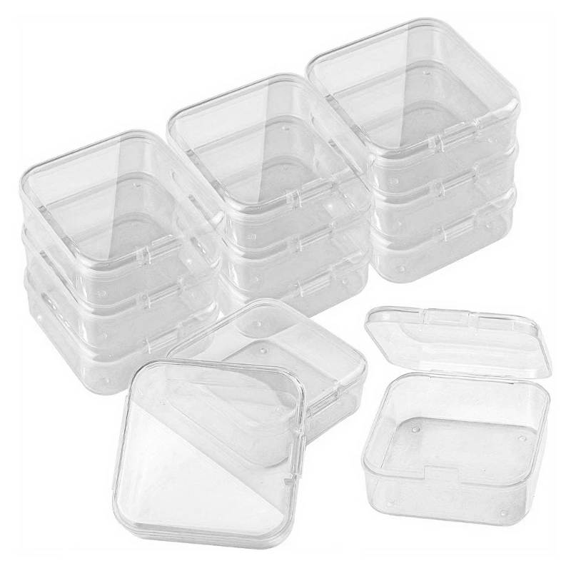 12 Pieces Assorted Colors Storage Cases Transparent Stackable Square Boxes Space Saving Pills with Cover