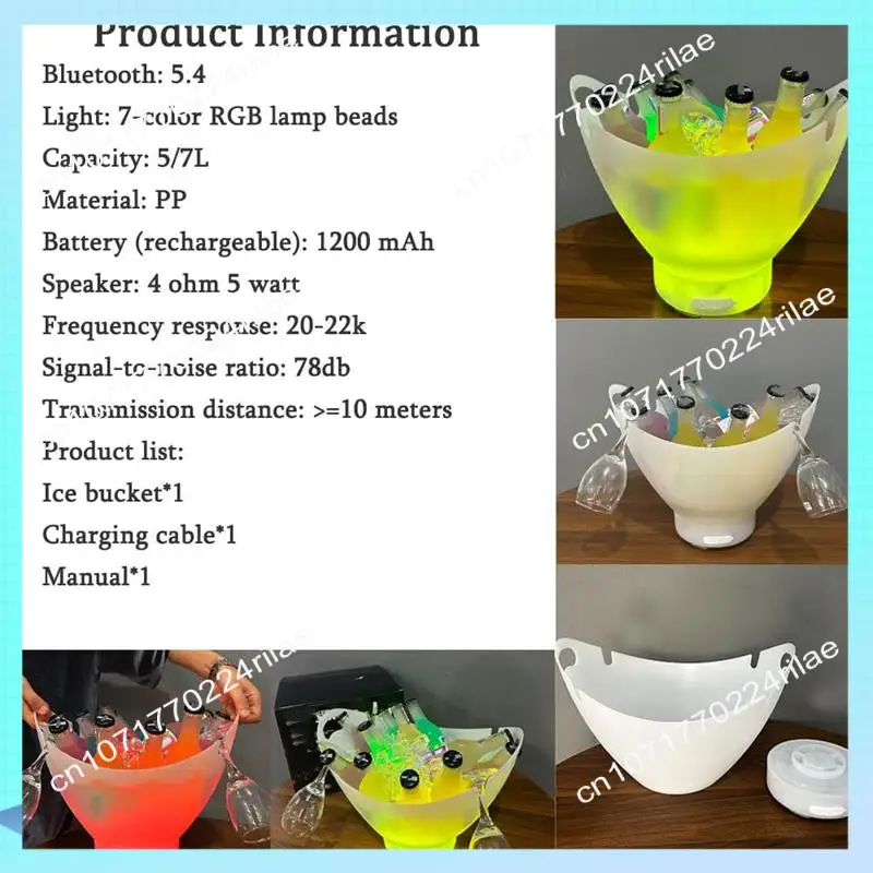 A17Z Ice Bucket With Bluetooth Speaker With Light Bar Large Ice Bucket Portable Wine Bucket Bar Accessories Beverage Bucket