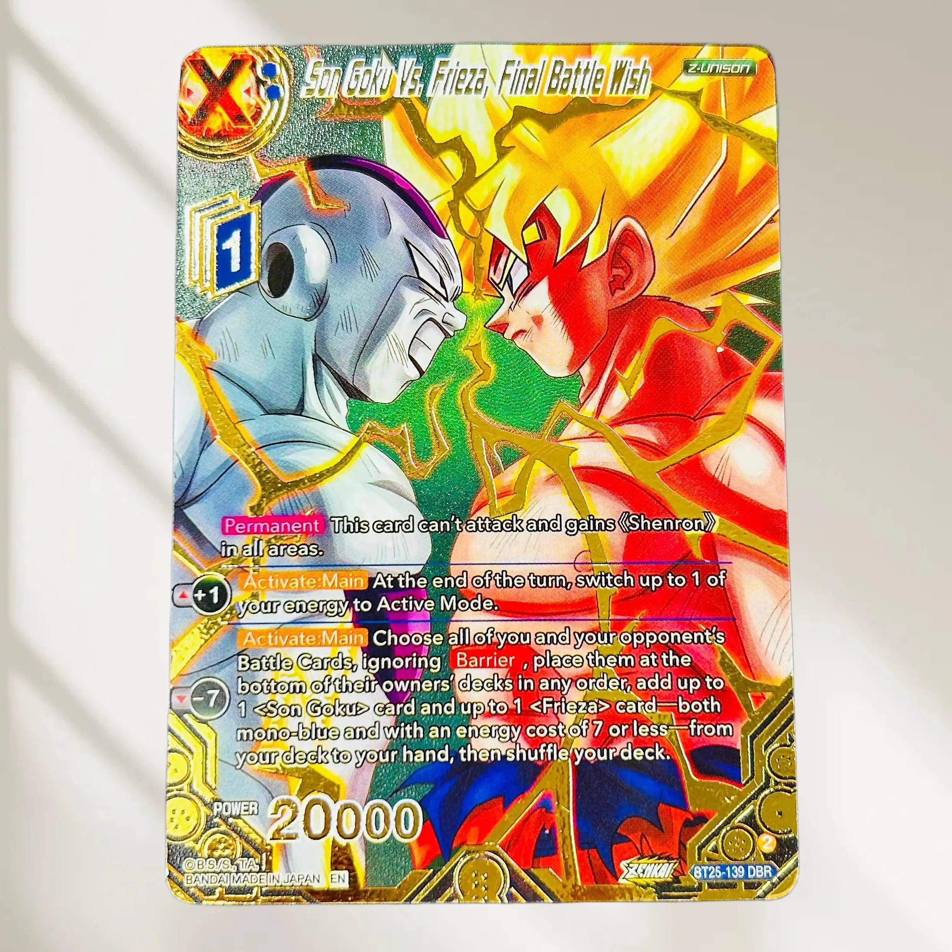 DIY Dragon Ball Son Goku Vs Frieza Final Battle Wish BT25-139 DBR EN Gold Foil Texture Flash Card Classic Anime Collectible TCG