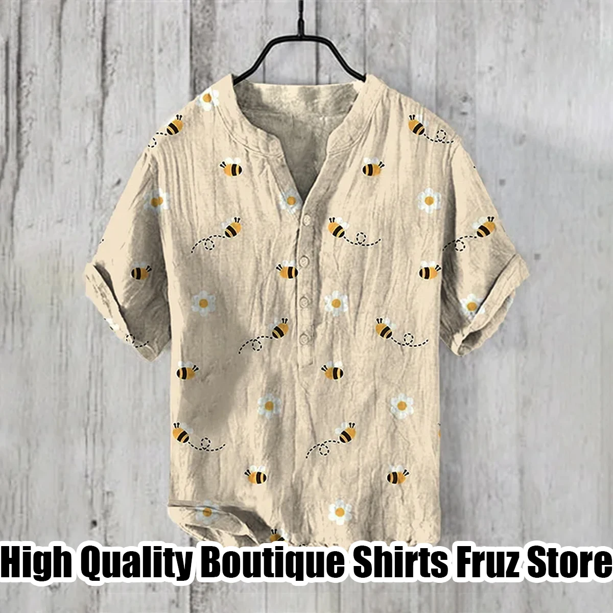 New casual V-neck short-sleeved shirt cat wave art style comfortable loose trend shirt Hawaiian holiday shirt beach style