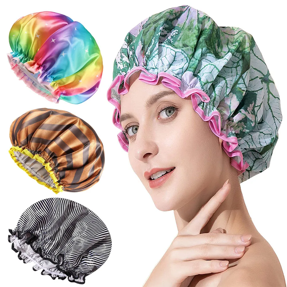 11 Color Thick Shower Cap Waterproof Bath Hat Double Layer Shower Hair Cover Women Supplies Shower Cap Bathroom Accessories