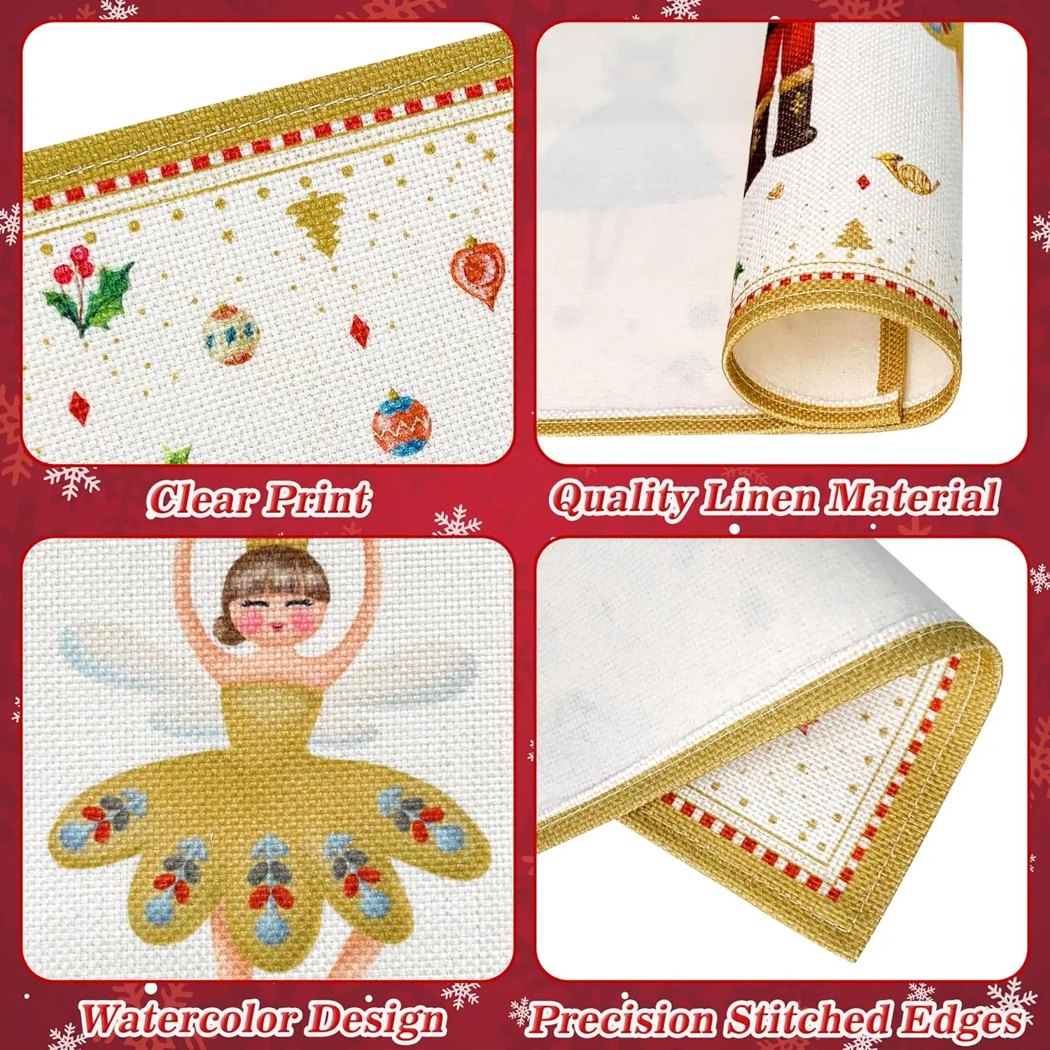 4/6pcs Nutcracker Print Single-Sided Linen Placemat Set for Christmas Table Decor