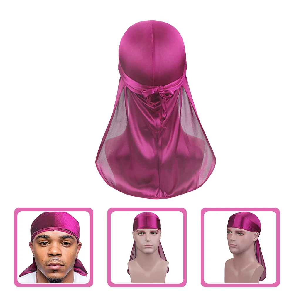 

Long Tail Silk Turban Men Durag for Headscarf Satin Sleep Bonnet Hat Red Headband Women Cloak