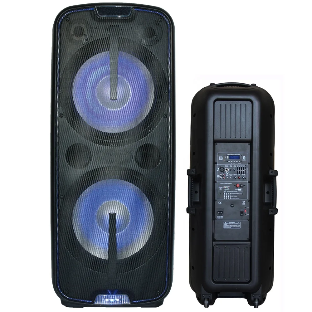 Sistema de Sonido DJ/PA de 300W con Subwoofer Dual de 15 Pulgadas, Altavoces, Micrófono, Control Remoto, TWS, LED, FM, AUX, RCA, ECHO, Bocina, Parlante