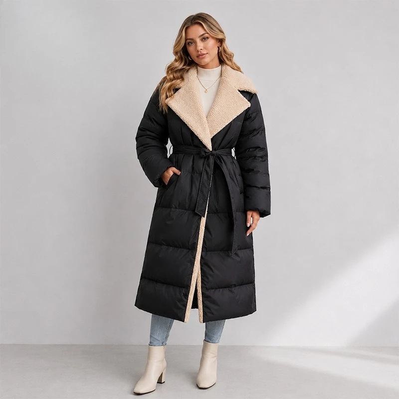 Sheep Women's Faux Fur Collar Belted Long Padded Coat Winter Thick Warm Trendy Fashion Classic Cozy Soft Chic New Hot Lux Coat