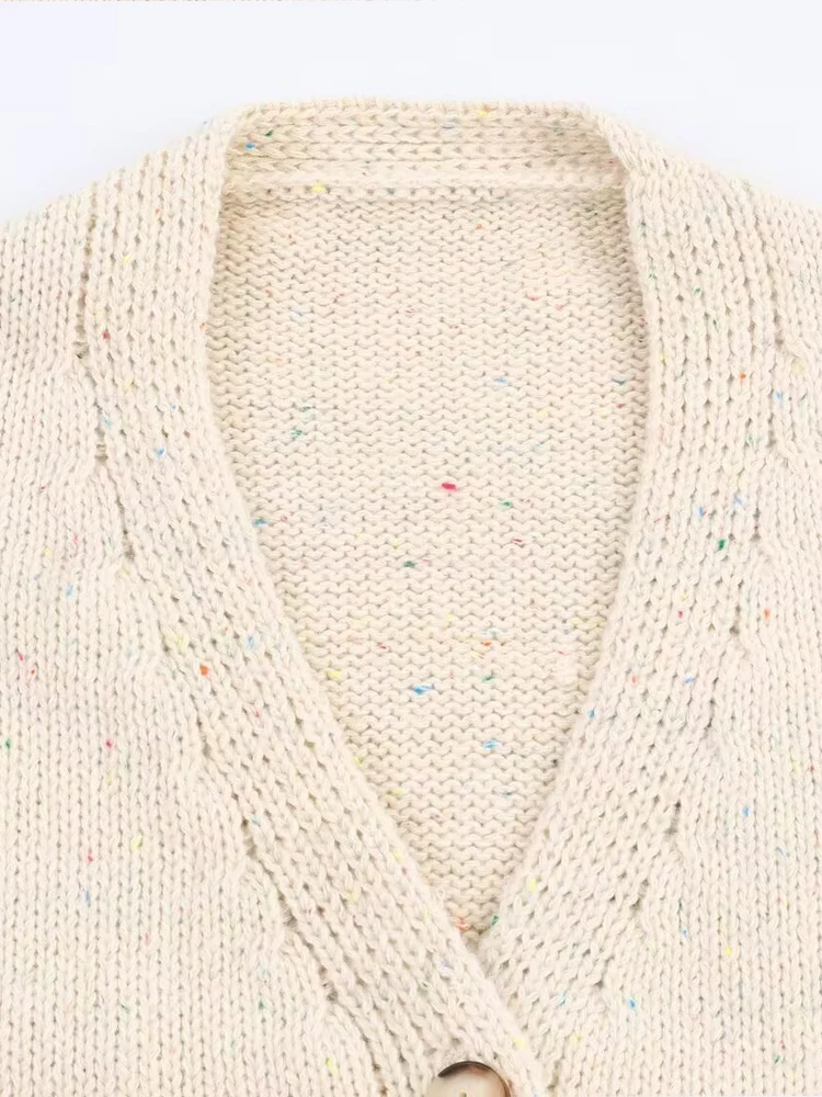 النمط الأوروبي والأمريكي الخريف موضة جديدة الملابس النسائية الخامس الرقبة طويلة الأكمام الصغيرة البولكا نقطة محبوك معطف فضفاض