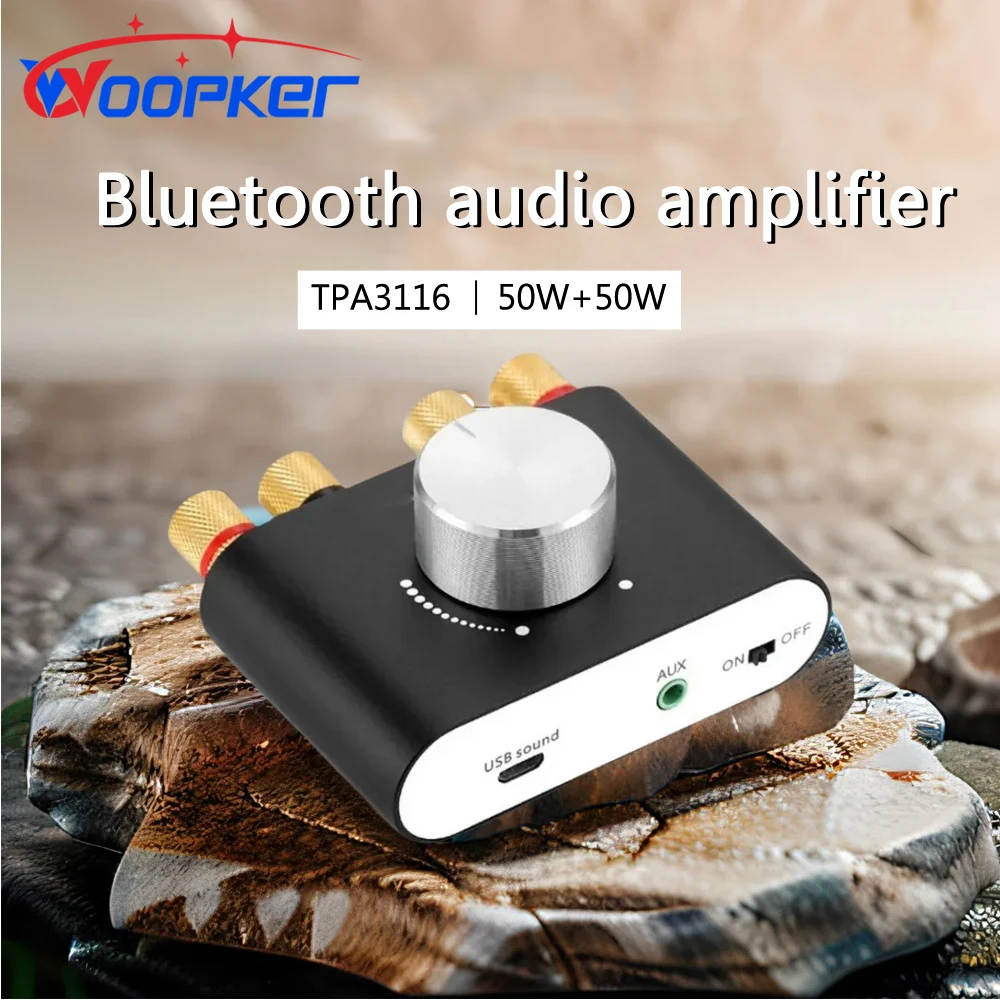 Woopker Digital Audio Amplifier HiFi Sound Amplifier TPA3116 Receiver Bluetooth 5.0 Car Mini Home Theater Sound System 50W*2