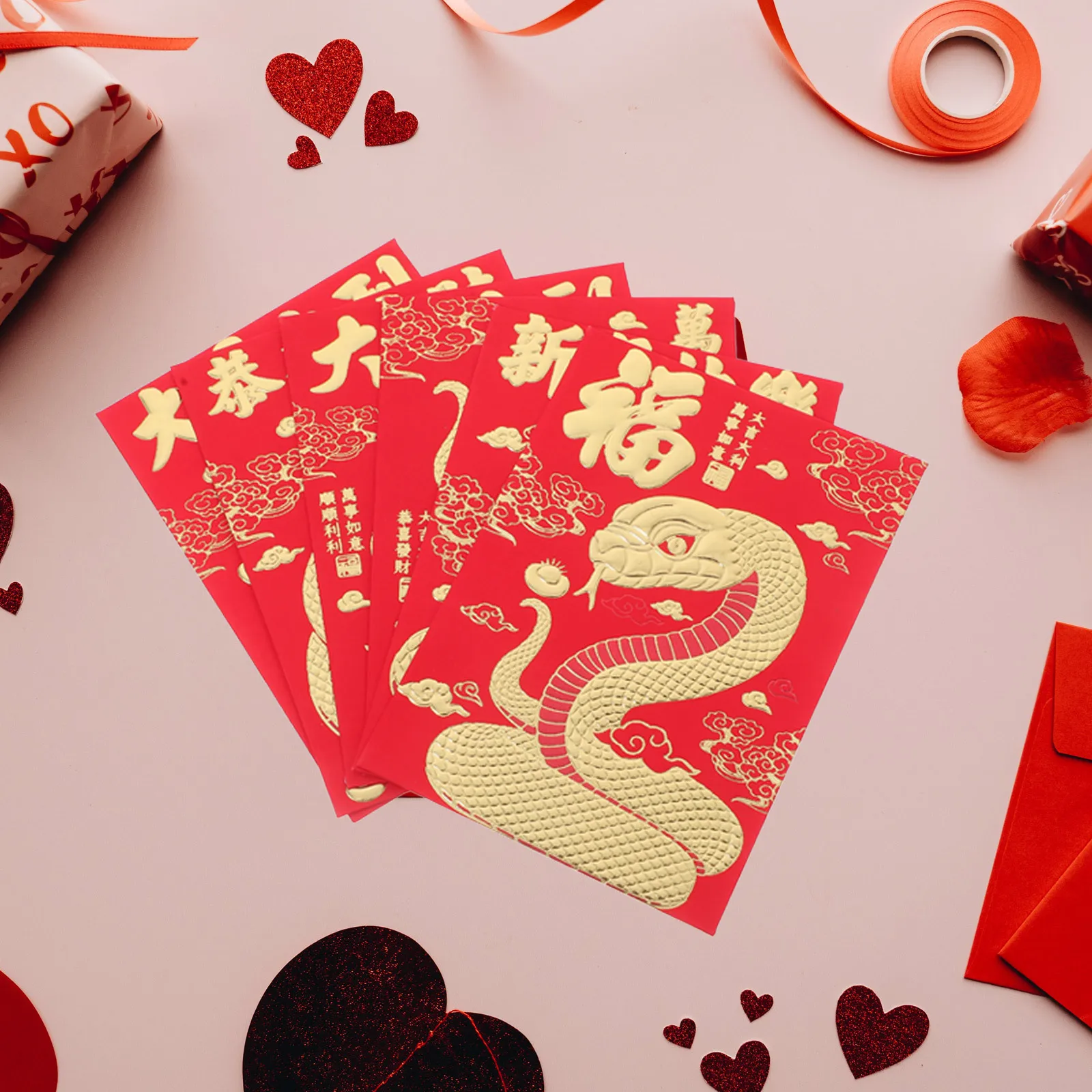 

48 PCS Chinese Calligraphy Red Envelope Snake Cash Stuffing New Year Envelopes Money for