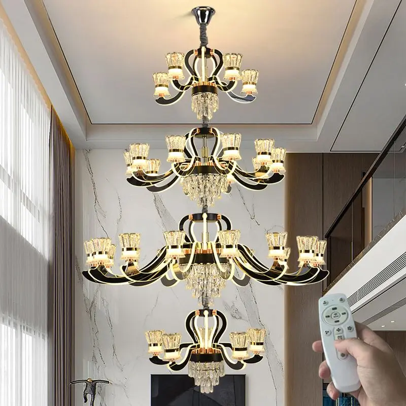 2024 new duplex building empty living room chandelier modern light luxury crystal living room lamp villa high hall lamp