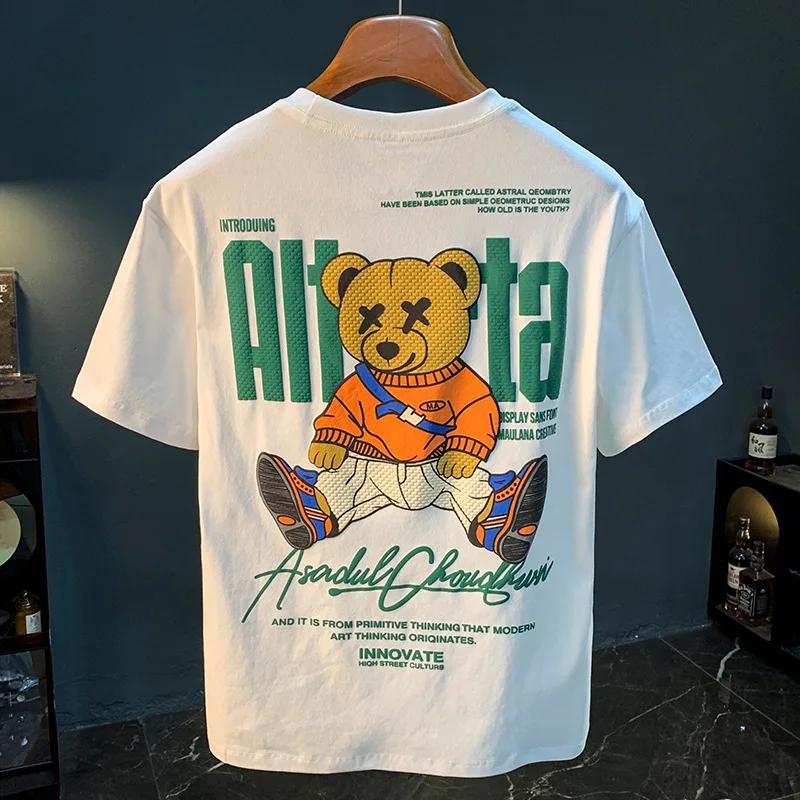 New Summer Short sleeved T-shirt Men's Trendy Brand Loose Fashion Cartoon Printed Casual Street
