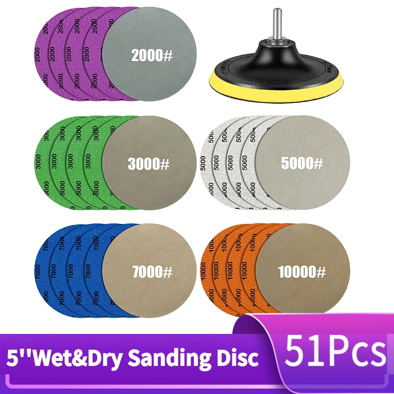 

Wet Dry Sandpaper 125mm Hook &Loop 5 Inch Sanding Disc 2000-10000 Grit with Backing Pad For Orbital Sander Polishing Grinding