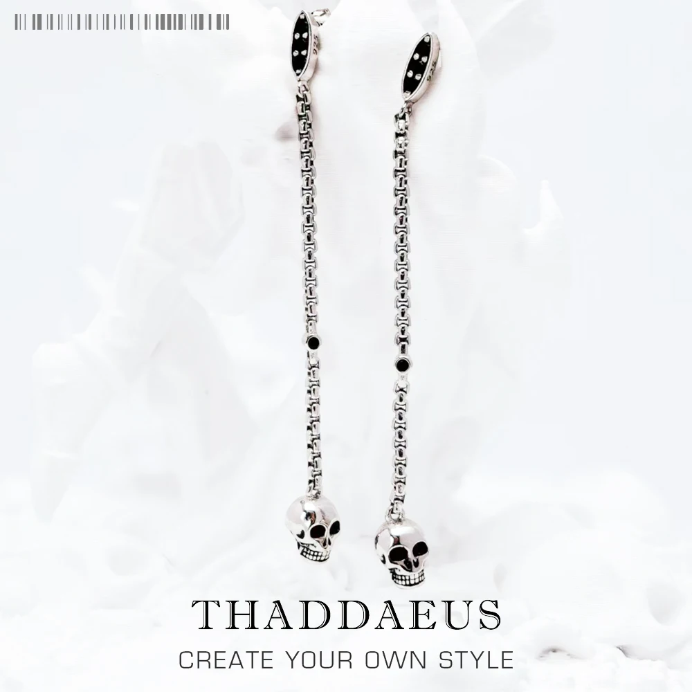 

Длинные серьги-капли с черепом, женские винтажные подарочные брендовые новые ювелирные изделия из стерлингового серебра 925 пробы