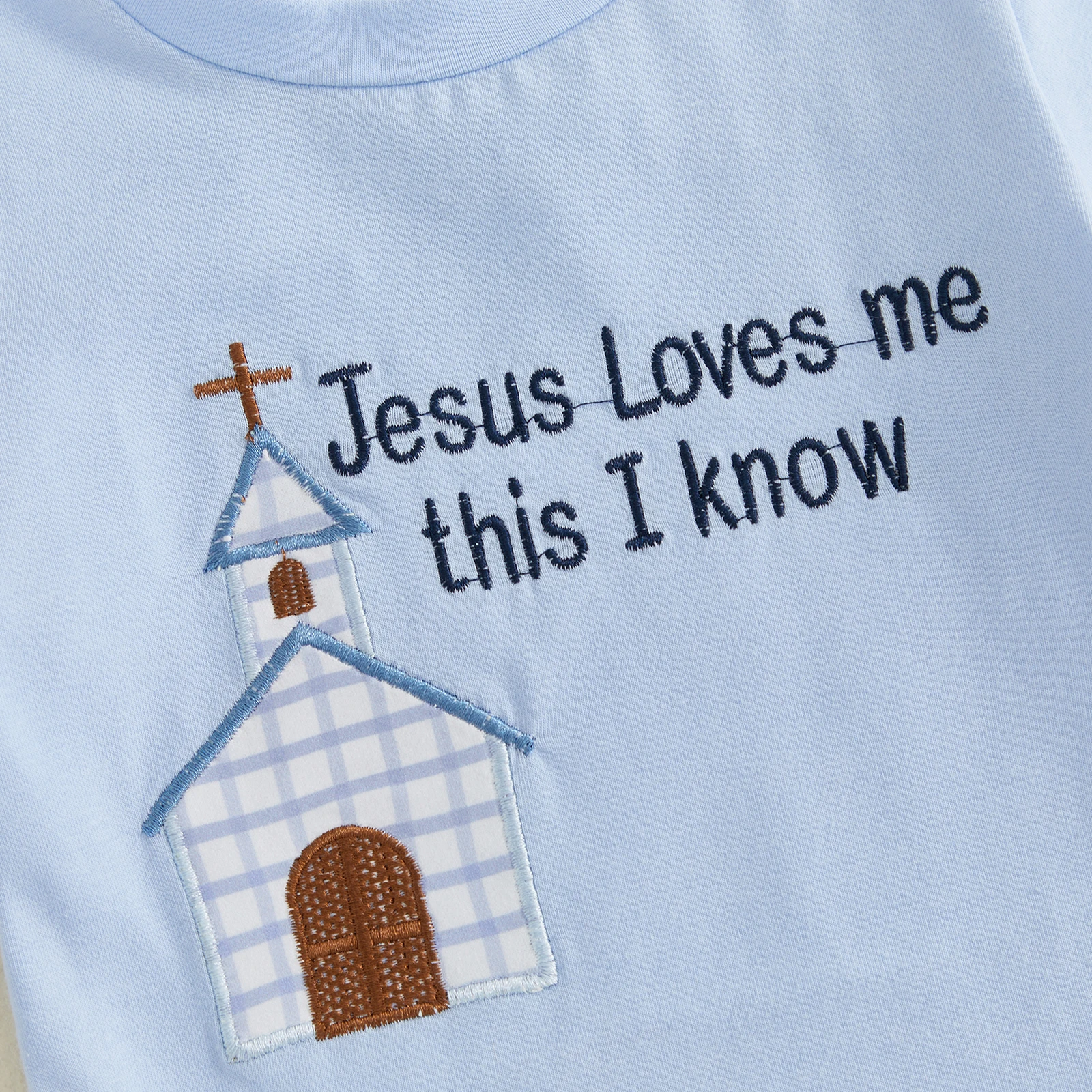 Tenues de Pâques pour bébés garçons de 0 à 4 ans, ensembles de shorts à manches courtes, t-shirt brodé « Jésus m'aime, je le sais », ensembles de shorts