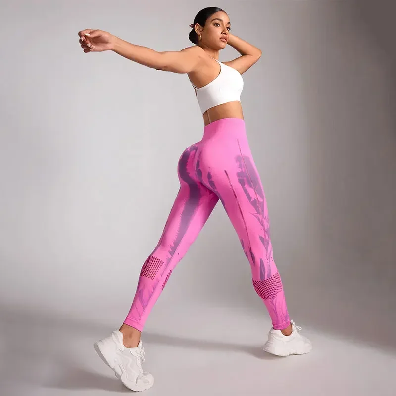 

Women Stretchy Yoga Pants Gym Tie-Dye Leggings for Women Seamless High-Waisted Hollow Out Tight-Fitting Workout Leggings