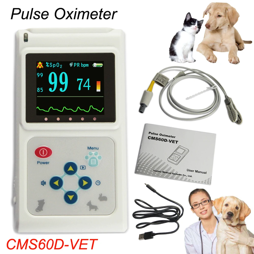 CONTEC Veterinary pulse oximeter PR animal tongue ear spo2 probe+software CMS60D-VET