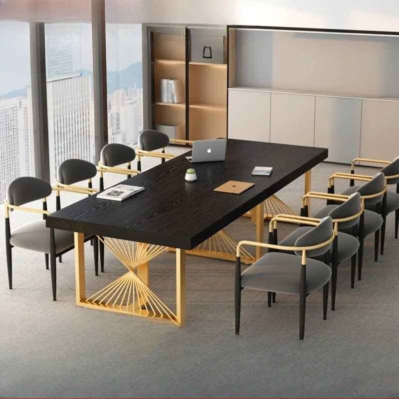 

Solid wood conference table long table simple modern desk training staff black large table long workbench
