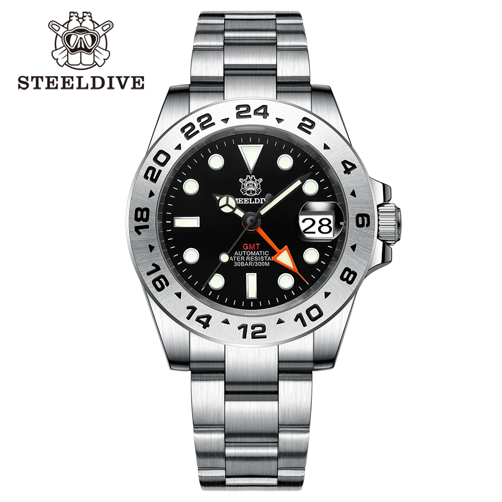 Imagem -03 - Relógio de Mergulho Luminoso Masculino Bracelete v2 Movimento Nh34 Novo em 2023 Quatro Ponteiros Gmt Steeldive 41 mm Sd1992 Azul 300m à Prova Dágua Mergulho