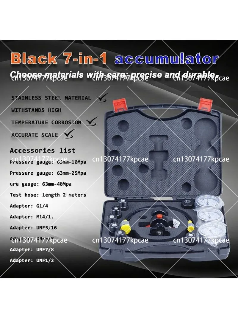 7 IN 1 Hydraulic Accumulator cylinder Nitrogen gas charging kit and Pressure Test Kit