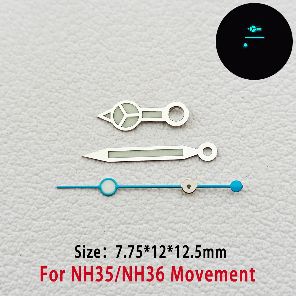 Watch Hands For NH34 NH35 NH36 Automatic Mechanical Movement BGW9 Blue Luminous 7.75*12*12.5mm GMT Hands Watches Accessories