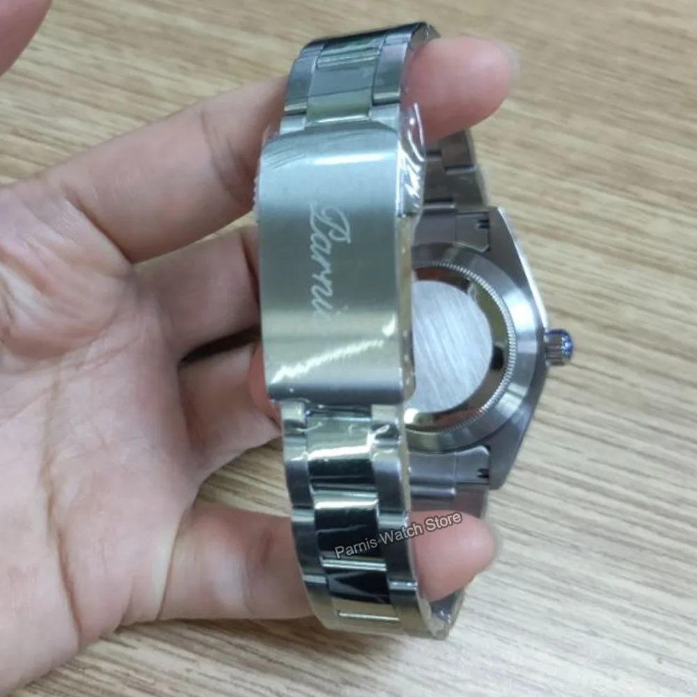 Parnis 40 mm Cristal de zafiro pulido Caja de acero inoxidable 316L Reloj mecánico para hombre