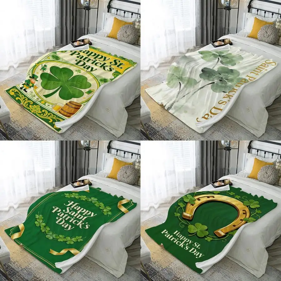 

2D Lucky Four-Leaf Clover Microfiber Flannel Cover Blanket Bedroom Living Room Sofa Soft And Comfortable Home Decoration
