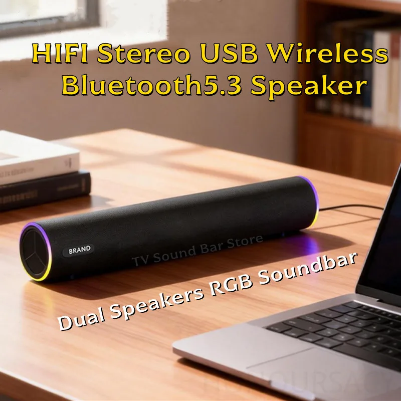 

Новый беспроводной Bluetooth-динамик USB с мощными басами, длинная полоса динамиков, RGB-подсветка, саундбар для компьютера и ноутбука