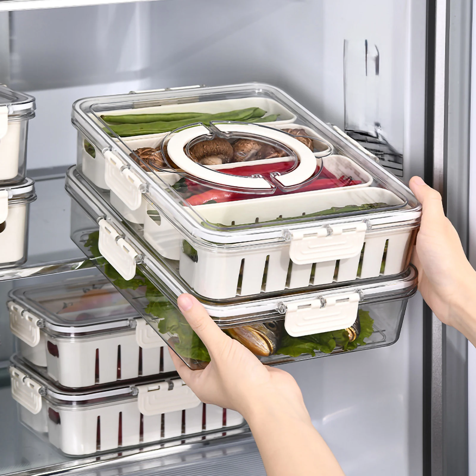 New Preservation Box Refrigerator Storage Box Refrigerated Portable Vegetable Fruit Container Fridge Leakproof Drain Organizer