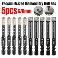 5pc 6-8mm Dry Diamond Drill Bits Set Vacuum Brazed Core Drill Bit Kit Quick Change Hex Shank For Porcelain Granite Tile Marble