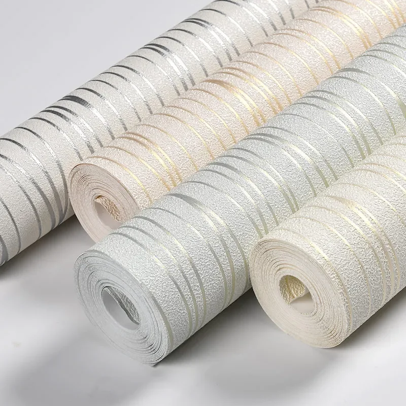 beibehang designer glitter metallic textured feature vertical thin stripe wall paper pvc vinyl wallpaper roll papel de parede 3D