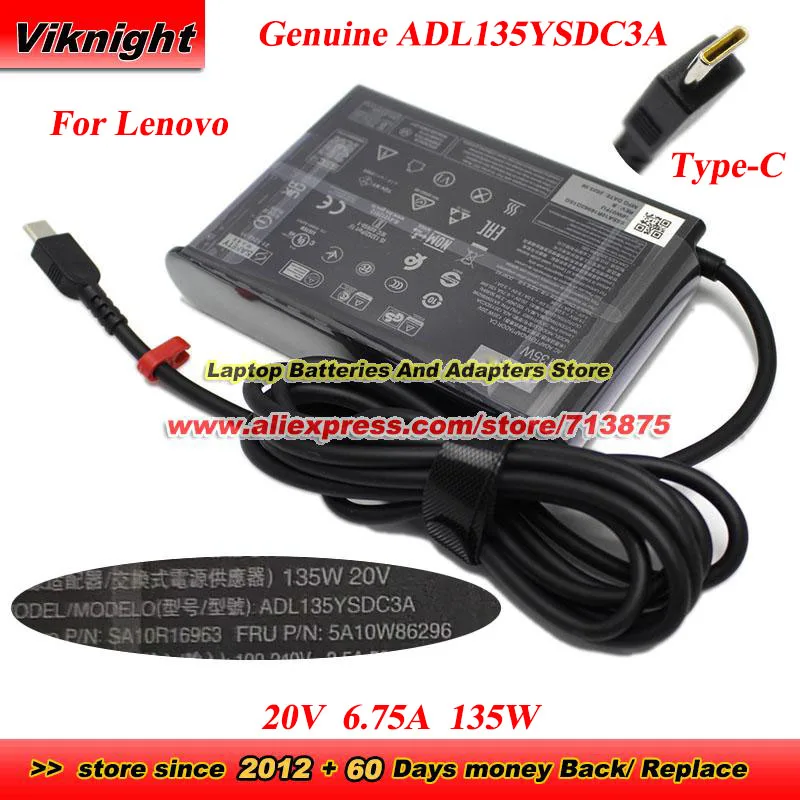 

Genuine ADL135YSDC3A AC Adapter 20V 6.75A 135W for Lenovo ADL135YSCC3A ThinkPad T16 Z16 Laptop Power Supply TYPE-C USB