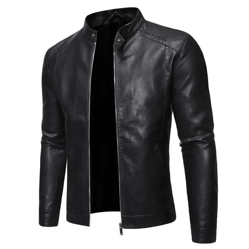 Spring Autumn New Fashion Men's Casual Trendy Leather Slim Zipper Coat American Motorcycle Stand-collar High Street Coat