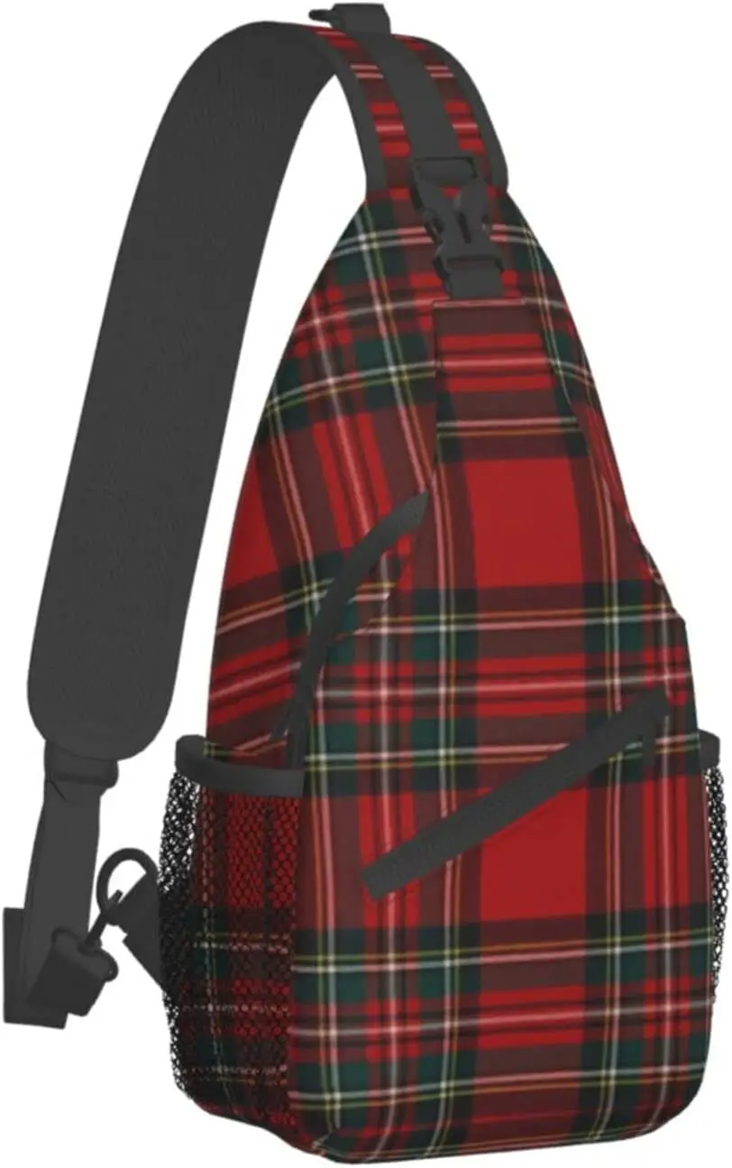 Christmas Buffalo Check Plaid Sling Bag,Multipurpose Crossbody Shoulder Bags Travel Chest Backpack for Women Men