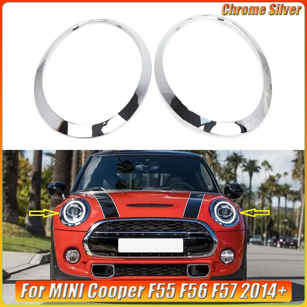 Chrome Silver Left Right Front Headlight Eyebrow Ring Cover Trim for MINI Cooper F55 F56 F57 2014+ Headlight Trim Frame Chrome