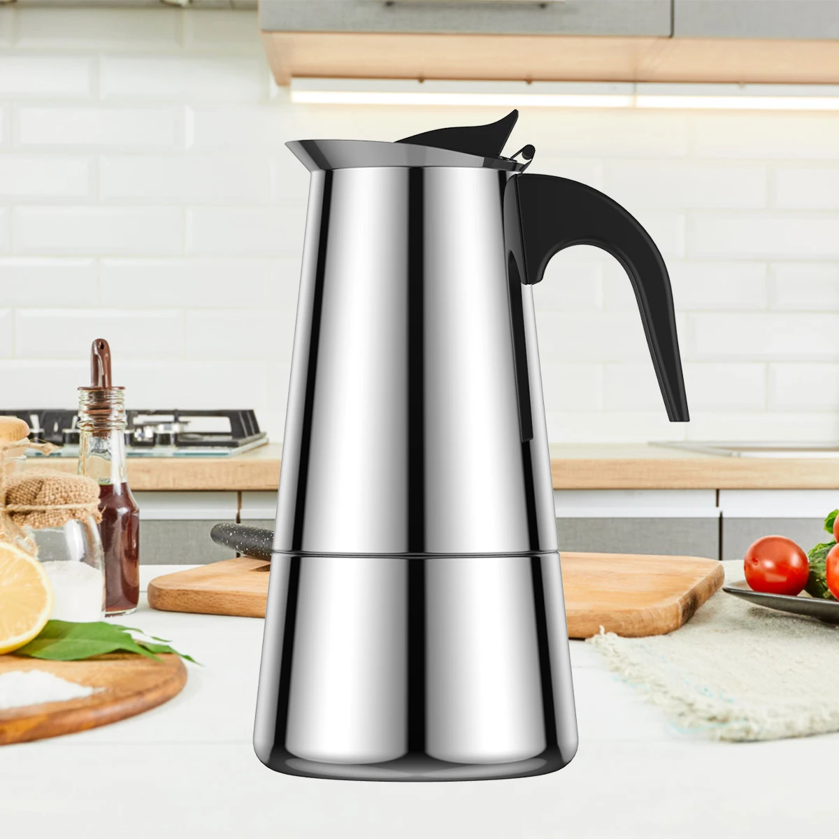 Cafetera de inducción de acero inoxidable, máquina de Café Moka portátil de 200ml/4 tazas