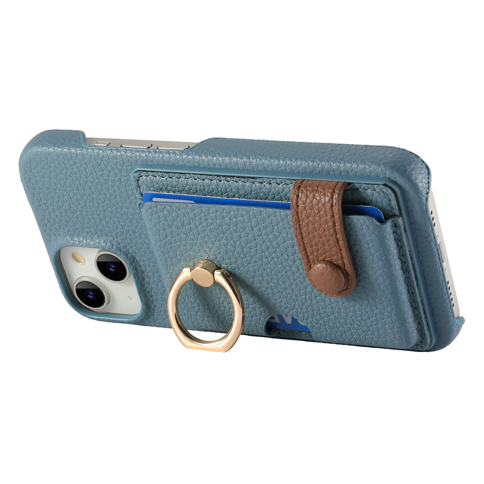 Leather Ring Support Phone Case for IPhone 17 Air 16E 18 16 15 14 13 12 11 Pro Max Plus Wallet with Card Holder Shockproof Cover