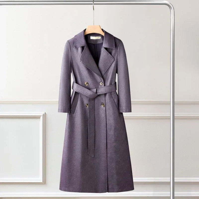 Nuovo cappotto da donna vintage giacca lunga in pelle trench soprabito retrò primavera autunno moda temperamento femminile