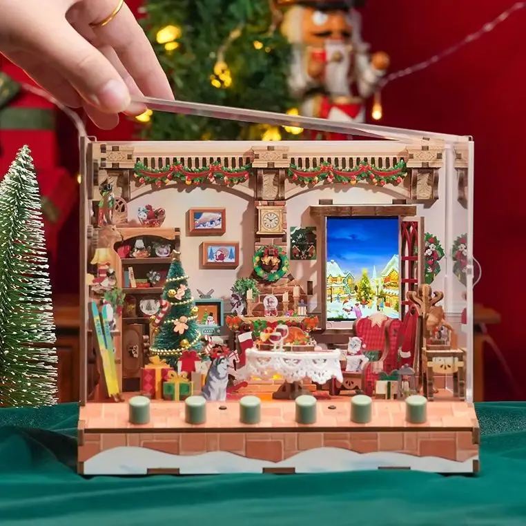 New Wooden Puzzle Scenario Cottage Tonecheer Christmas Tale Miniature House Diorama Model