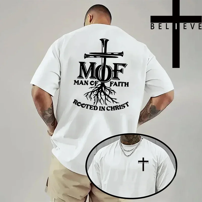 Herren-T-Shirt mit christlichem Jesus-Kreuz-Design, hochwertige Baumwolle, kurzärmelig, Frühling/Sommer, lässiges Mode-Oberteil, einfarbig. – Detail 11