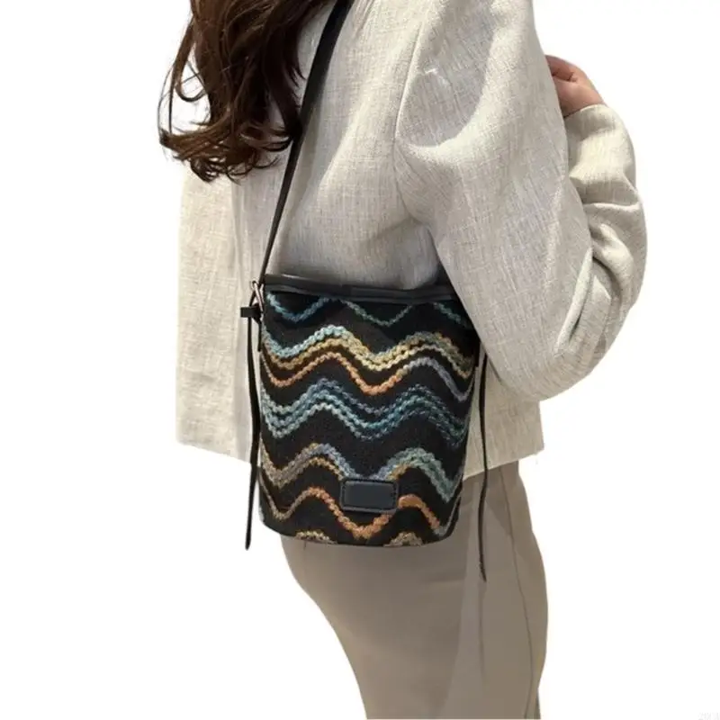 

Colorful Striped Small Crossbody Bag Purse for Women Bucket Bag PU Shoulder Bag 20CA