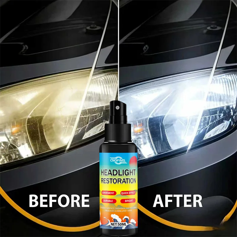 Car Headlight Ceramic Spray Quick Clear - Removes Yellowing & Oxidation Scratches No Power Needed for Headlight Restoration