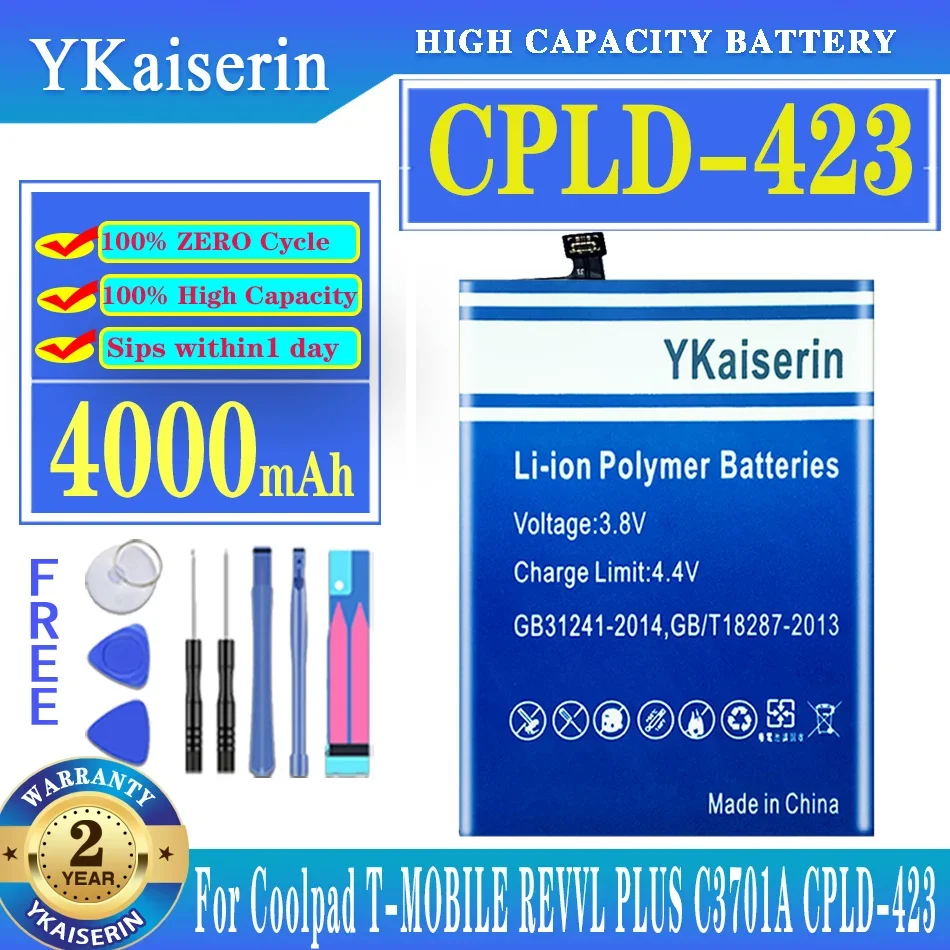 

YKaiserin 4000mAh Replacement Battery CPLD423 CPLD 423 CPLD-423 for Coolpad T-MOBILE REVVL PLUS C3701A Mobile Phone Batteries