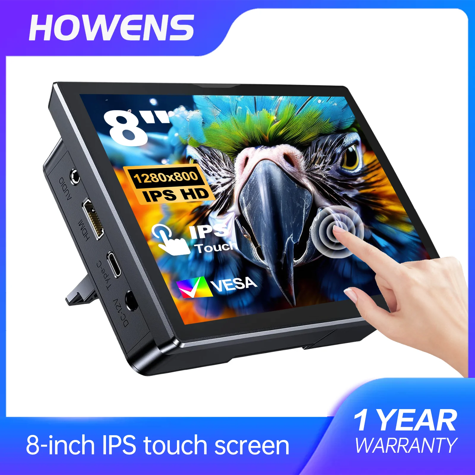 

8 Inch1280x800 Touch Screen HDMI USB Builtin Speaker and Fan Portable Second Screen For PC Mobile Phones Laptops Gaming Consoles