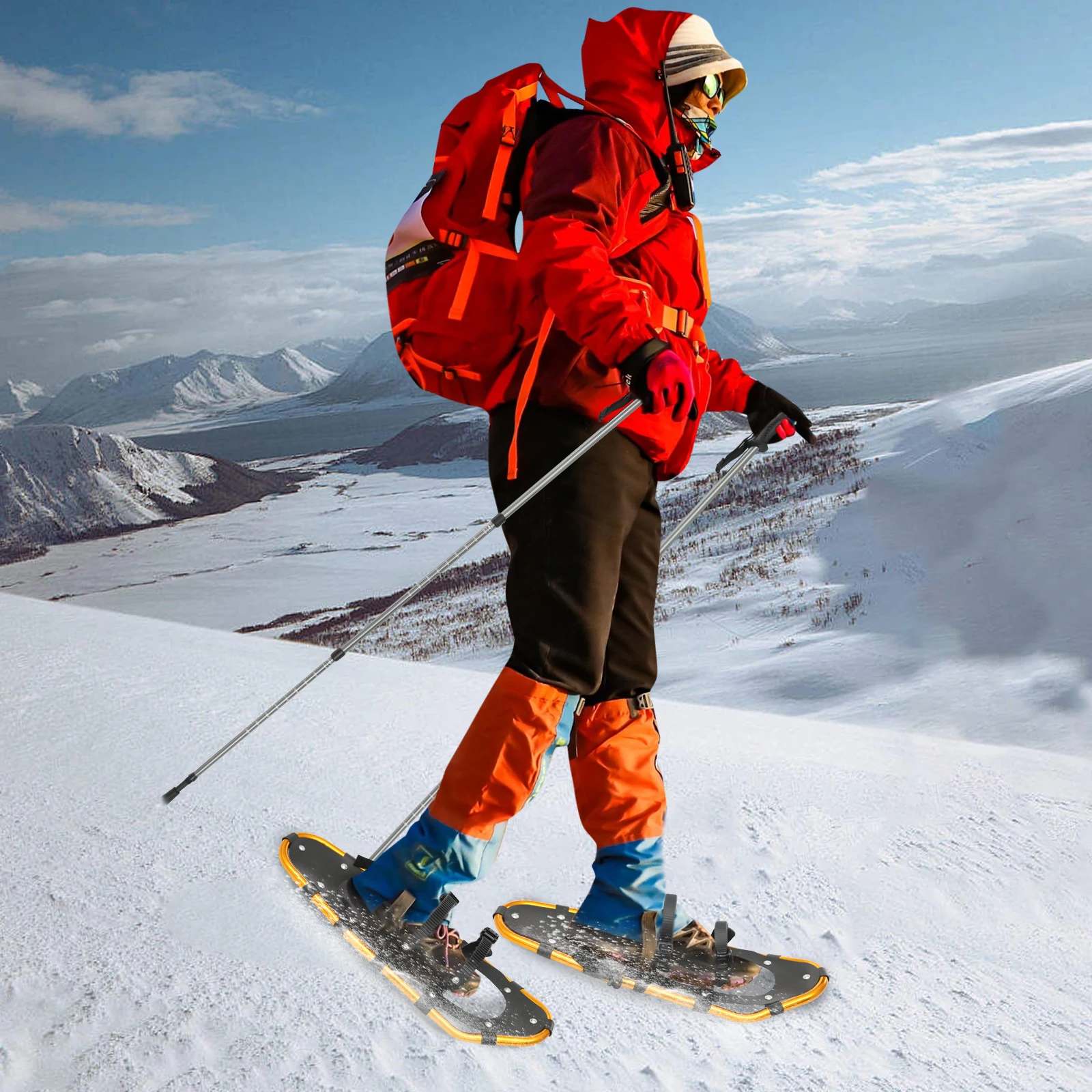 

25 Inch Snowshoes for Adults with Adjustable Trekking Poles Lightweight Aluminum Frame & Anti-Slip Crampons for Adventure