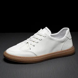 New Soft Face Genuine Leather Small White Shoes Low Top Men's Casual Shoes Korean Edition Genuine Leather Men Shoes  Sneakers