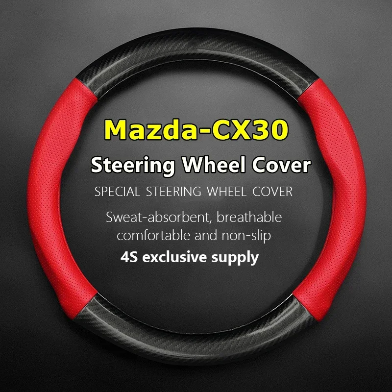 No Smell Thin For Mazda CX30 Steering Wheel Cover Genuine Leather Carbon Fiber Fit CX-30 2.0 X 2020 2021 2022