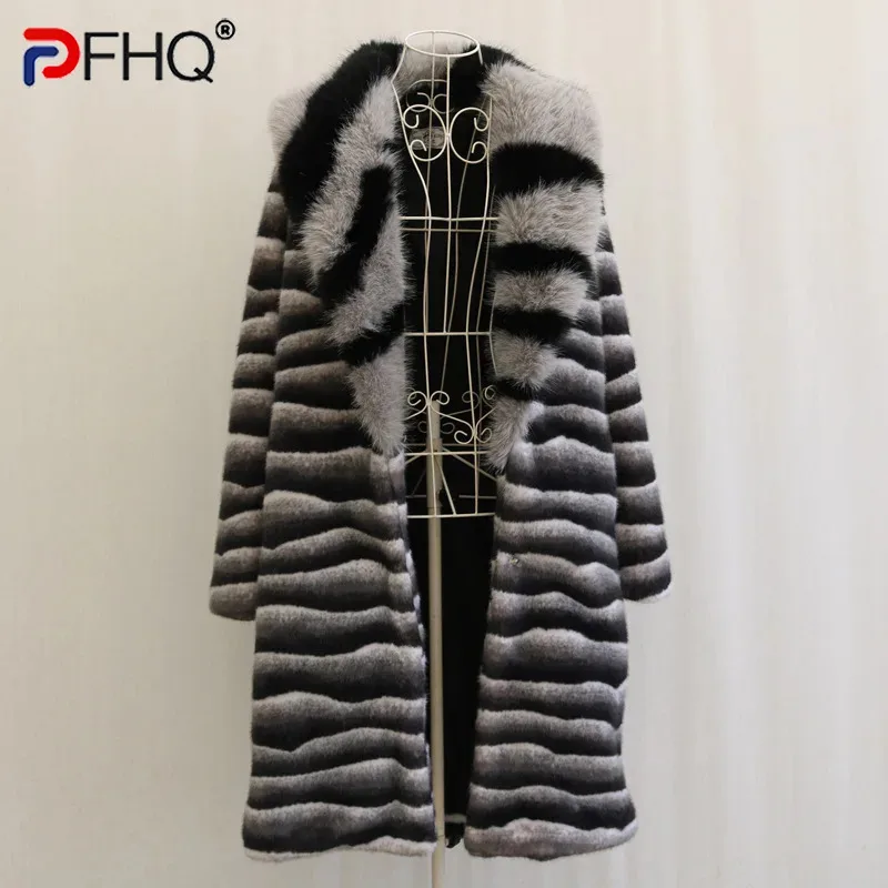 PFHQ ผู้ชายฤดูใบไม้ร่วงฤดูหนาวใหม่ Mink Fur Coat เลียนแบบสบายๆ 2024 Contrast สีแขนยาวชายเสื้อกันหนาว 21Z7155